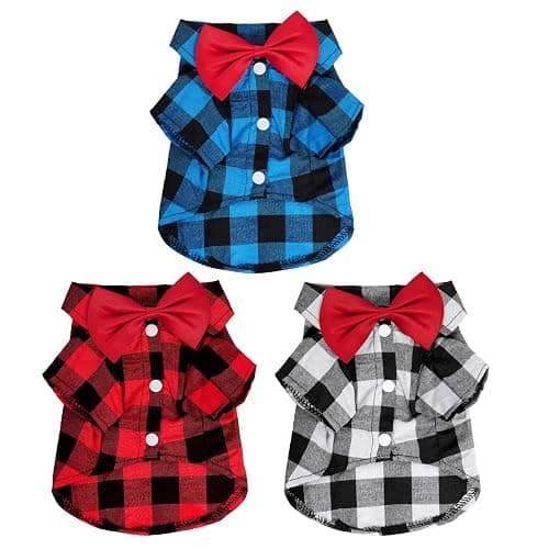 Tongcloud 3 Pack Plaid Puppy Cat Shirt - Cute Dog & Cat Shirts for Extra Large Dogs & Cats - Birthday Party & Holiday Photo(Red, Blue & White, X-Large) - Image 1