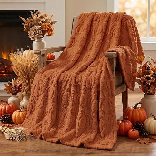 Horaldaily Fall Blanket Throw, Rust Red Pumpkin Autumn Harvest Soft Fuzzy Plush Faux Fur Cozy Blankets for Couch Sofa Bed Lounging, Ideal Gifts for Kids Adults Wife Self, 50x60 - Image 1
