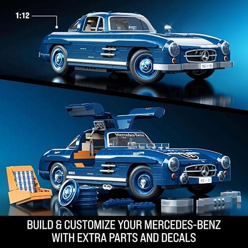 Mattel Brick Shop Hot Wheels Premium Series Building Set, Mercedes-Benz 300 SL with 1600 Pieces, Realistic Details and Metal Parts, Adult Collectors thumbnail 3