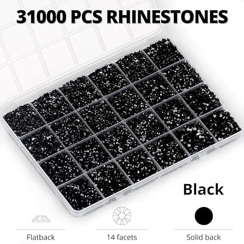 33000Pcs Black Rhinestones for Bedazzling, Bedazzler Kit with Flatback Craft Rhinestones Black Bulk and B7000 Glue, 2,3,4,5,6mm Resin Flat Back Crystals for Craftings, Crafts, Clothes, Shoes, Nails thumbnail 3
