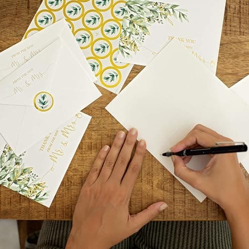 100 Thick & Sturdy Blank Wedding Thank You Cards With Envelopes. 4x6 Inches Wedding Thank You Notes. Includes High Quality Stickers To Seal New Mr. & Mrs. Thank You Wedding Cards by VNS Creations thumbnail 2