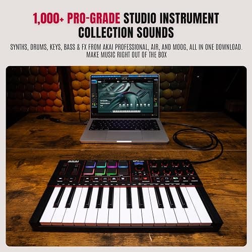 Akai Professional MPK Mini IV USB-C MIDI Keyboard Controller for Beginners and Producers - MPC Drum Pads, 360° Knobs, Pitch and Mod Wheels, Production Software, Native Instruments Sound Package, Black thumbnail 4