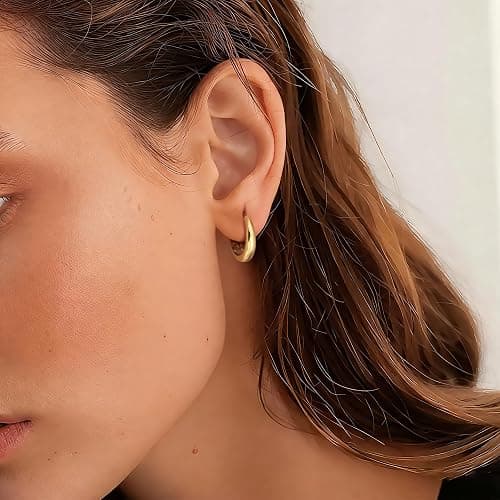 Aidomiya Gold Hoop Earrings for Women 14K Gold Earrings for Women | Chunky Gold Hoop Earrings Small Hypoallergenic Lightweight 14K Gold Hoop Earrings Gold Huggie Hoops Earrings 13/18/22mm thumbnail 4
