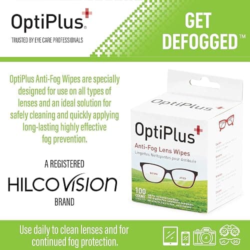 OptiPlus Anti Fog Pre-Moistened Cleaning Wipes for Glasses, Screens, Lenses - Quick-Dry, Scratch-Free, 100 Count thumbnail 2