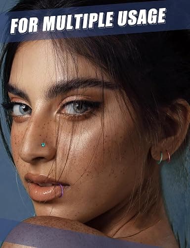 28PCS Hypoallergenic Nose Rings Hoops Studs - 316L Stainless Steel Nose Ring for Women Men - L Shaped CZ Nose Stud Hoop Nostril Piercings Jewelry Set 18G 20G 22G Silver Rose Gold Black Rainbow thumbnail 3