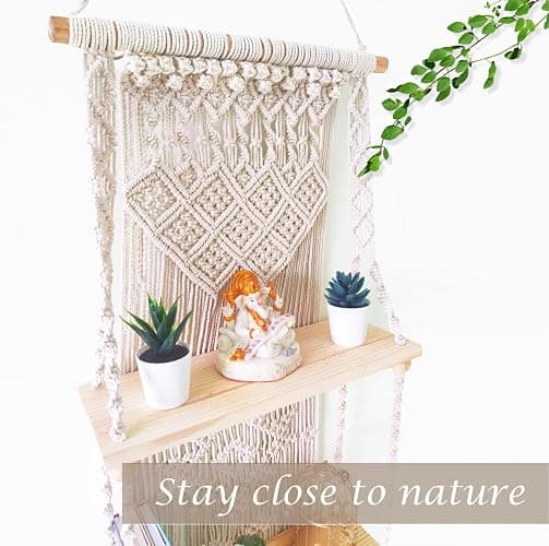 Induslyfe Macrame Wall Hanging Shelf (Tier 2, Natural White) thumbnail 6