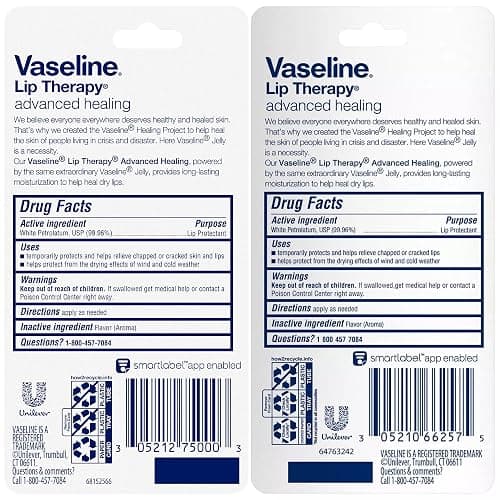Vaseline Lip Therapy Advanced Healing 3-Pack – White Petroleum Moisturizing Lip Balm for Extremely Dry Lips, 0.35 Oz Ea thumbnail 2