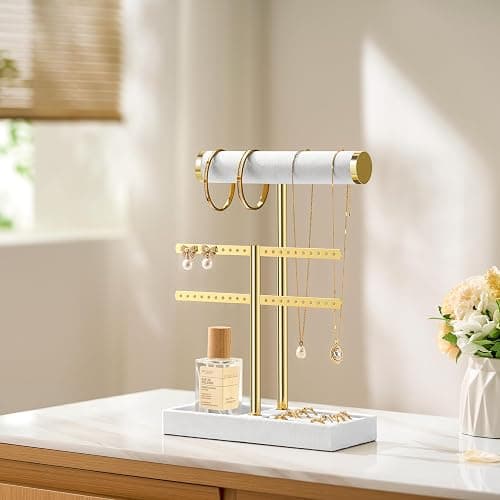bussdis 2 Tier Bracelet Holder Display - Detachable T Bar White Velvet Bracelet Holder, Jewelry Holder Organizer for Bracelet, Necklace, Earrings, Rings thumbnail 6