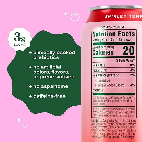 Bloom Pop Prebiotic Soda, Gut Health Support, Shirley Temple, 12 Pack | Shirley temple flavor with clinically backed prebiotics for gut health, metabolism support and soda satisfaction. thumbnail 2