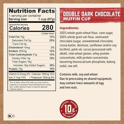 Kodiak Cakes Minute Muffin Cup Variety Pack - 100% Whole Grains, Double Dark Chocolate, Blueberry & Cinnamon Roll (Pack of 12) thumbnail 6