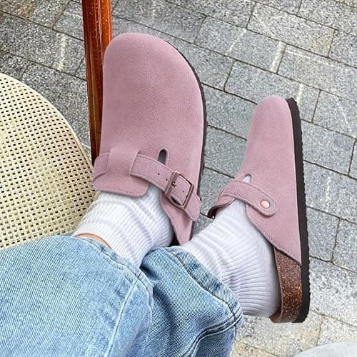 KIDMI Genuine Suede Clogs for Women Cork Footbed Sandals Leather Mules Potato Shoes with Arch Support thumbnail 2