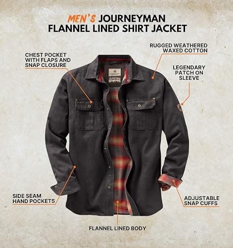 Legendary Whitetails Men's Flannel Lined Shirt Jacket Waxed Cotton Water Resistant thumbnail 4