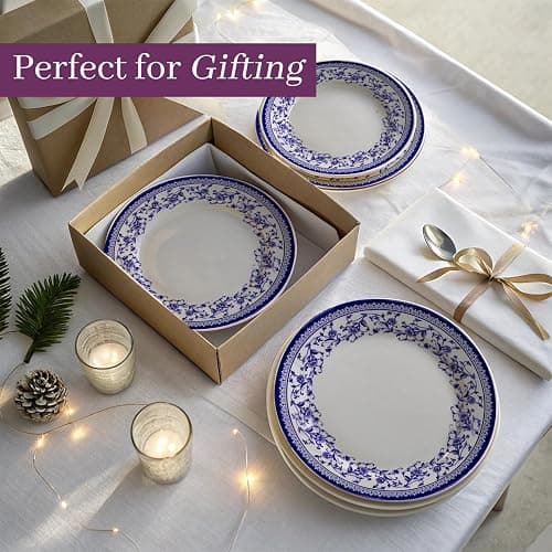 Tudor Royal 12-Piece Round Porcelain Dinnerware Set, Service for 4 - Aster BlueDesign, Multicolor Floral, Plates Bowls Mugs Dishes, Premium Quality Tableware, Unique Pattern, Glossy thumbnail 8