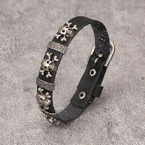 Jeilwiy Punk Leather Wristbands for Men Bracelets Handmade Wide Cuff Bangle Braided Jewelry Black Brown Adjustable - Punk Father's Gifts thumbnail 8