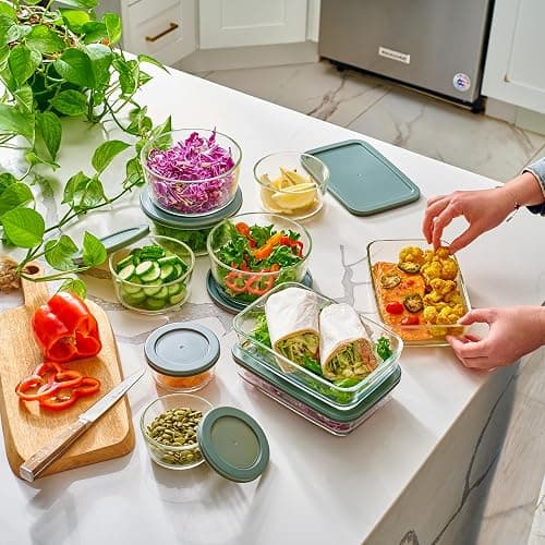 24pc Set Glass Food Storage Containers & Bowls with Airtight Lids - Leakproof BPA-Free Meal Prep Airtight Stackable Lunch Boxes, Kitchen Pantry & Storage Organizers - Microwave Freezer Dishwasher Safe thumbnail 2