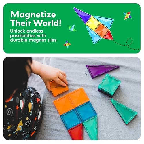 PicassoTiles 100 Piece Mini Magnetic Tiles, Travel STEM Toy for Kids 3+ | Diamond-shaped design, translucent pieces, compact carrying case, Montessori-inspired play, screen-free creativity thumbnail 7