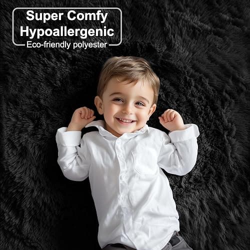 PAGISOFE Black Round Rugs 5Ft, Circle Rugs for Kids Bedroom, Shaggy Living Room Rugs, Indoor Teepee Furry Mat, Comfy Reading Rug, Fluffy Round Carpets for Womens Girls Boys Room Decor Aesthetic thumbnail 2