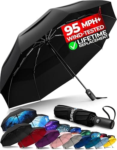 TUMELLA Strongest Windproof Travel Umbrella (Compact, Superior & Beautiful), Small, Wind-Tested, Light & Portable, Automatic Folding Rain Umbrella, Durable Premium Grip, Fits Car and Backpack - Image 1