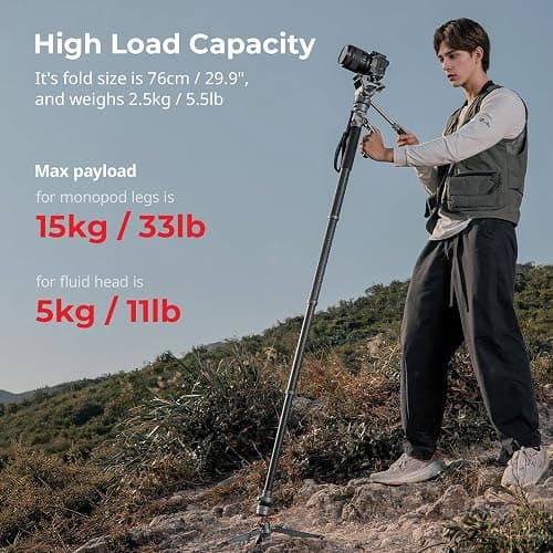 SmallRig 68.9"/ 175cm Carbon Fiber Video Monopod for Camera | One-Button Lift & Lock, Video Fluid Head Max. Playload 5kg/ 11lb, Adjustable Height 30" - 69", for DJI RS and for MFT 501L thumbnail 3