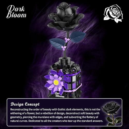 Alagoo Gothic Black Roses Building Blocks Kit – 359 PCS Mysterious Dark Bloom with Vase, Artificial Flower Toy Building Set, Gothic Decor Birthday Gifts Building Toys for Boys Girls thumbnail 6