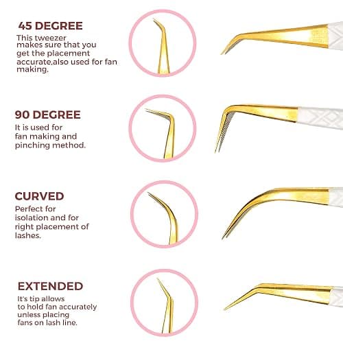 SIVOTE Fiber Tip Lash Tweezers for Eyelash Extensions with Diamond Grip, White, Set of 4 - Precise Tips Japanese Steel for Classic, Volume & Mega Volume Lashes, Anti-Rust - Ideal for Lash Artists thumbnail 6