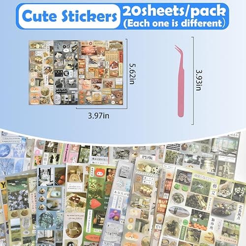 LATUMCO Japanese Retro Misty Rain Sticker Book- 30 Sheets Vintage Aesthetic Stickers, with Glitter, Matte & Glossy Finishes for Journaling, Scrapbooking, Phone Case & DIY Decoration（4x5.6 Inch） thumbnail 2