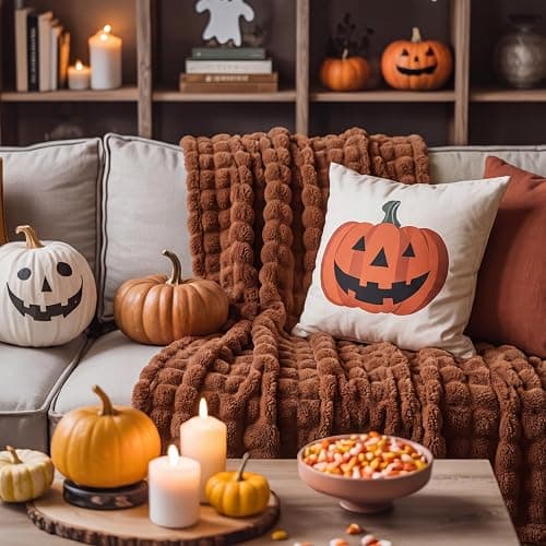 Bedsure Bubble Throw Blanket for Halloween Decor，Burnt Orange, 50"×60" | Lightweight Decorative, Fall blanket, Fleece, Couch/Sofa/Bed, Soft, Cute, Gifts for Women, Room Decor thumbnail 8