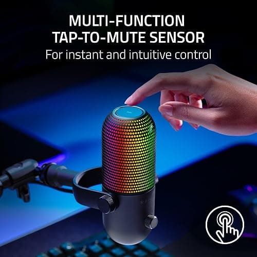 Razer Seiren V3 Chroma RGB USB Microphone: Stream & Game Reactive Lighting - Tap-to-Mute Sensor - Condenser Mic - Digital Gain Limiter & Shock Absorber - PC, Discord, OBS Studio, XSplit - Black thumbnail 3