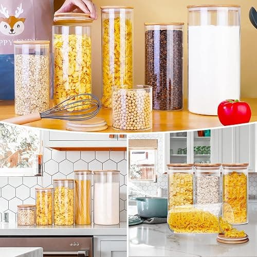 HomArtist Glass Jars with Bamboo Lids 53 FL OZ [Set of 4], Glass Canisters with Airtight Lids, Glass Food Storage Containers for Pasta, Oats, Coffee, Flour, Sugar, Rice, Best for Kitchen & Pantry thumbnail 7