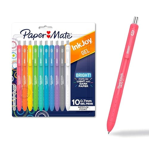 Paper Mate InkJoy Gel Bright Pens, Medium Point (0.7mm), Retractable, Assorted Brighter Colors, 10 Count - Colorful Office Supplies, Journaling, Doodling - Image 1