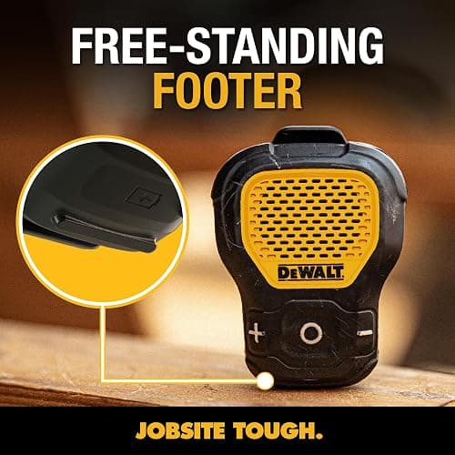 DEWALT Wearable Bluetooth Speaker (Updated Version), Clip-On Wireless Jobsite Pro Water-Resistant Portable Speaker (Non-Magnetic), Built-in Mic for Hands-Free Music/Calls, Bluetooth Speaker (Yellow) thumbnail 3