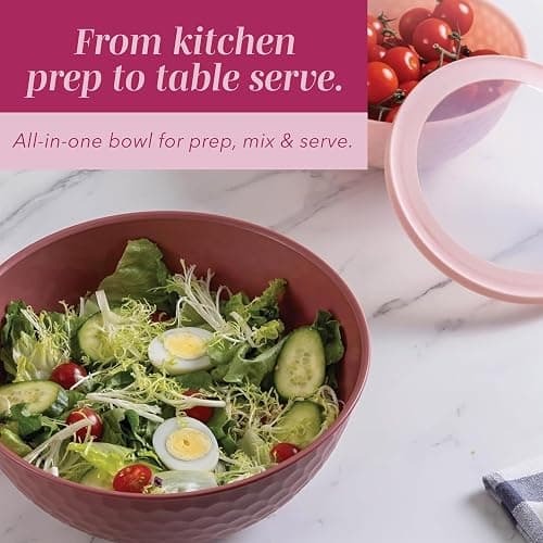 COOK WITH COLOR Mixing Bowls with Lids - 12 Piece Plastic Nesting Bowls Set includes 6 Prep Bowls and 6 Lids, Non Slip Bottom and Embossed Design - Microwave Safe (Rose) thumbnail 4