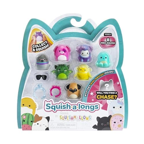 Squish-a-longs 8 Pack (Style 1- W2) - (8) 1” Mini-Squish with (2) Accessories, (1) Ring, and a Collector’s Guide - Collect, Trade, & Play - Image 1