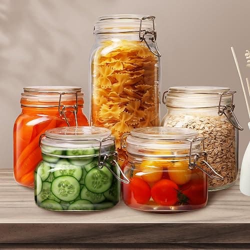 HomArtist Square Glass Jars with Airtight Lid Set of 3, 50 floz Wide Mouth Mason Jars with Clamp Lids,Glass Sealed Jars with Air Tight Lids, Best for Kitchen & Pantry Food Storage thumbnail 2