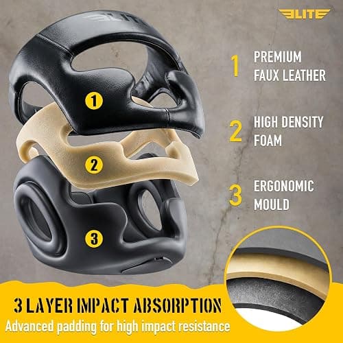 Elite Sports Boxing Headgear Men, Boxing Head Guard Sparring Gear, MMA Headgear Kickboxing Muay Thai Training Helmet, Protective Fighting Gear, Adjustable Face Protection thumbnail 7