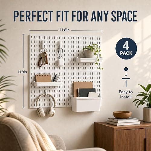 AKTOP Peg Board Wall Organizer 4-Pack – 12"x12" White Pegboard Combination Kit with 13 Accessories for Wall, Plastic Peg Board Panels for Home, Office, Garage Tool Storage & Craft Room thumbnail 3