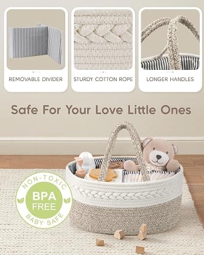 Maliton Wickeltisch Organizer，Baby Organizer Korb，Aufbewahrungskorb für den Wickeltisch，Windel Caddy mit Fächern & Griffen，Geschenke für Neugeborene thumbnail 4