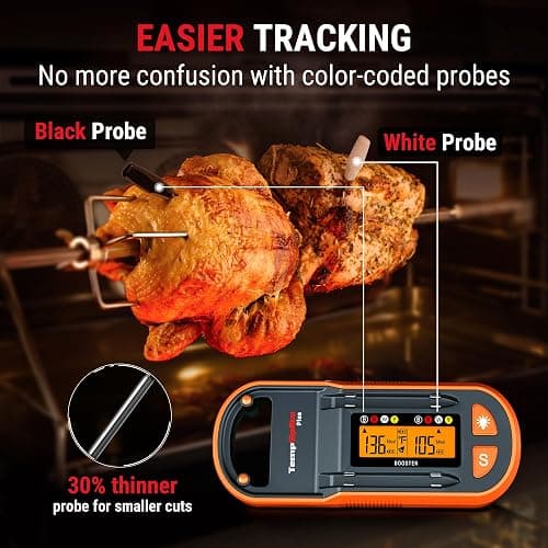 ThermoPro TempSpike Plus 600ft Wireless Meat Thermometer with 2 Color-Coded Probes, Bluetooth Meat Thermometer Wireless with LCD-Enhanced Booster for Food Cooking Grill Smoker thumbnail 3