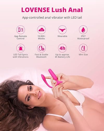 LOVENSE Lush Anal Vibrating Butt Plug Sex Toys, App Controlled Vibrator with LED Light, Small Anal Plug Adult Sex Toys & Games for Men Women Couples, Beginners-Friendly, Waterproof, Rose thumbnail 3