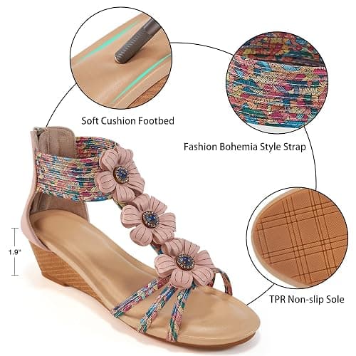 FUDYNMALC Sandals Womens Wedge Shoes: Comfortable Dressy Wedges Sandal with Zipper Summer Gladiator Sandals Open Toe thumbnail 4
