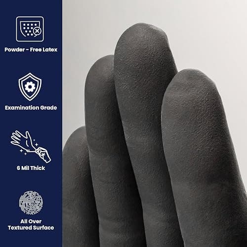 Adenna PHM915 Phantom 6 mil Powder-Free Latex Gloves, Medical Grade, Black, Medium, Box of 100 thumbnail 2