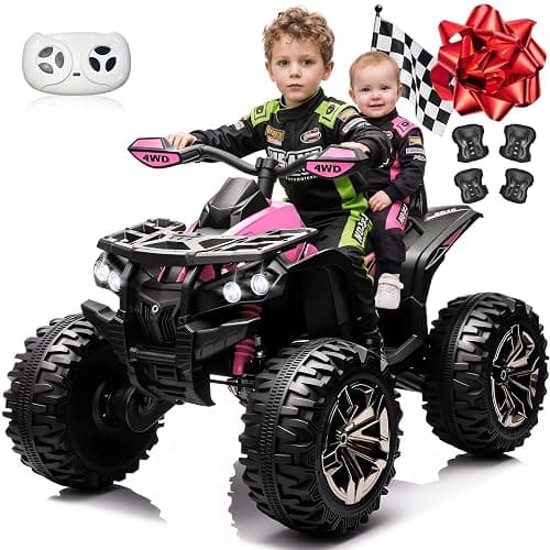 JOYRACER 24V 2 Seater Ride On Toys for Big Kids, 4X4 Kids ATV 4 Wheeler w/800W Motors, 9AH Battery Powered Car w/Remote Control, Knee Pads, Bluetooth, Spring Suspension, Electric Quad for Girls, Pink - Image 1