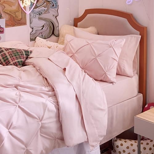 Bedsure Twin Comforter Set Pink for Women - Bed in a Bag Twin Size Bedding 5 Pieces, GentleSoft™ Pintuck Bed Set Gift for Family, Pinch Pleat Pink Comforter with Sheets, Pillowcase & Sham thumbnail 6