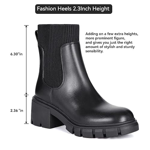 Athlefit Women's Chelsea Boots Fashion Slip on Platform Ankle Boots Lug Sole Chunky Booties thumbnail 5