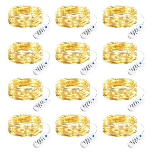 Minetom 12 Pack Fairy Lights Battery Operated String Lights, 8 Modes & Timer, 7ft 20LED Waterproof Silver Wire Twinkle Lights, Firefly Starry Moon Lights for Mason Jars DIY Christmas Wedding Party - Image 1