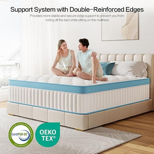 Mroreom Full Size Mattress, 12 Inch Hybrid Mattress in a Box – Memory Foam with Pocket Springs, Cooling Gel, Pressure Relief, Motion Isolation, CertiPUR-US Certified, Medium Firm,Blue thumbnail 5