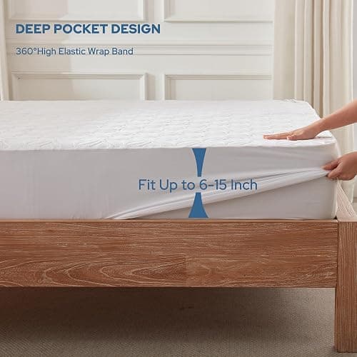 BEDLORE Waterproof Mattress Protector, Twin XL Size Mattress Pad with Deep Pocket 6"-15" Depth, Soft Breathable Bed Mattress Cover for Bedroom, College Dorm (White) thumbnail 4