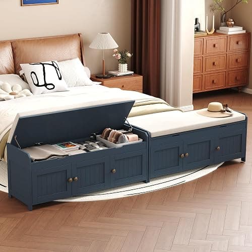 HOMEFORT 41.3" Shoe Bench with Lift Top Storage, Entryway Bench with Cushioned Seat, Wooden End of Bed Bench, Shoe Cabinet Bench with Hidden Storage Space, for Bedroom, Hallway,Blue thumbnail 2