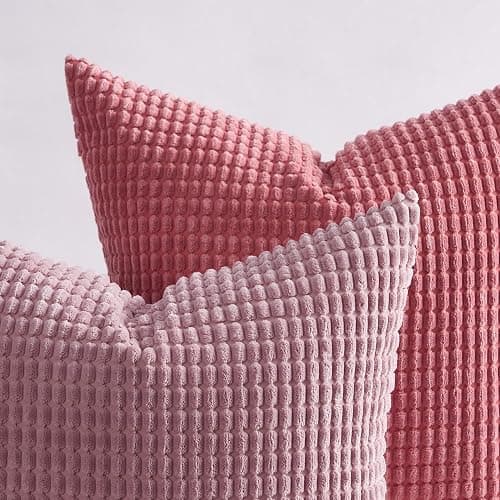 Topfinel Aesthetic Pink Room Decor Throw Pillows Covers for Couch Living Room Bedroom, Coquette Room Decorative Fluffy Corduroy Cushion Cover 18x18 Inch Set of 4 (Blush/Rose/Hot Pink) thumbnail 8