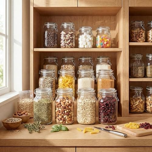 17 oz Round Glass Jars with Airtight Lids, 6 Pack Mason Jar with Clamp Lids | Air Tight Glass Food Storage Containers with Lids Keep Food Dry & Fresh, Best Canister for Flour, Sugar, Cereal, Rice, Coffee thumbnail 7